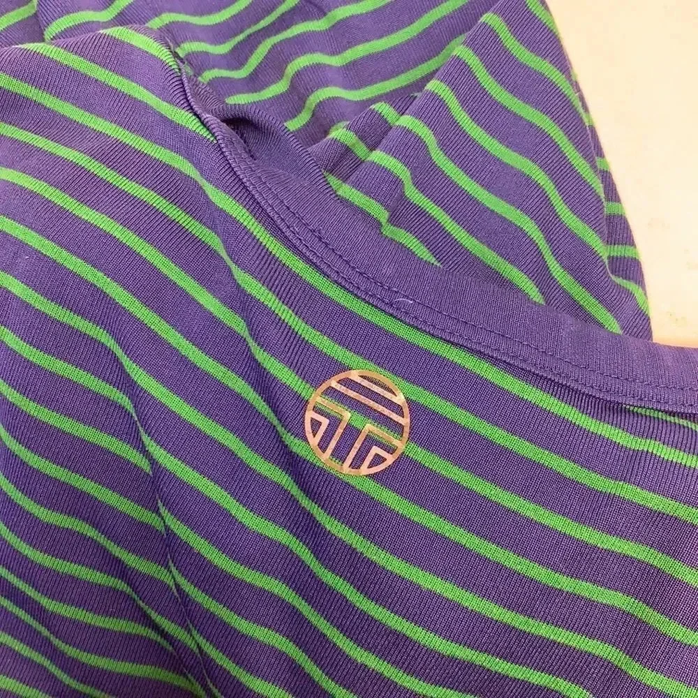 Tory Burch Sport T-Shirt Long Sleeve Tee Top Shirt Striped Blue Green Size Small